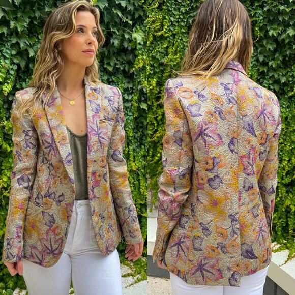 Zadig & Voltaire Deluxe Virginie Rare Embossed Gold Purple Blazer 38 Medium NWT - Picture 1 of 16